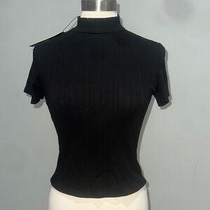 Fashion Nova Black Fitted Ribbed Short Sleeve Tee